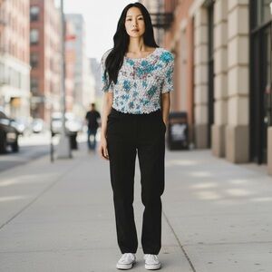 Textured White and Blue Women's Top